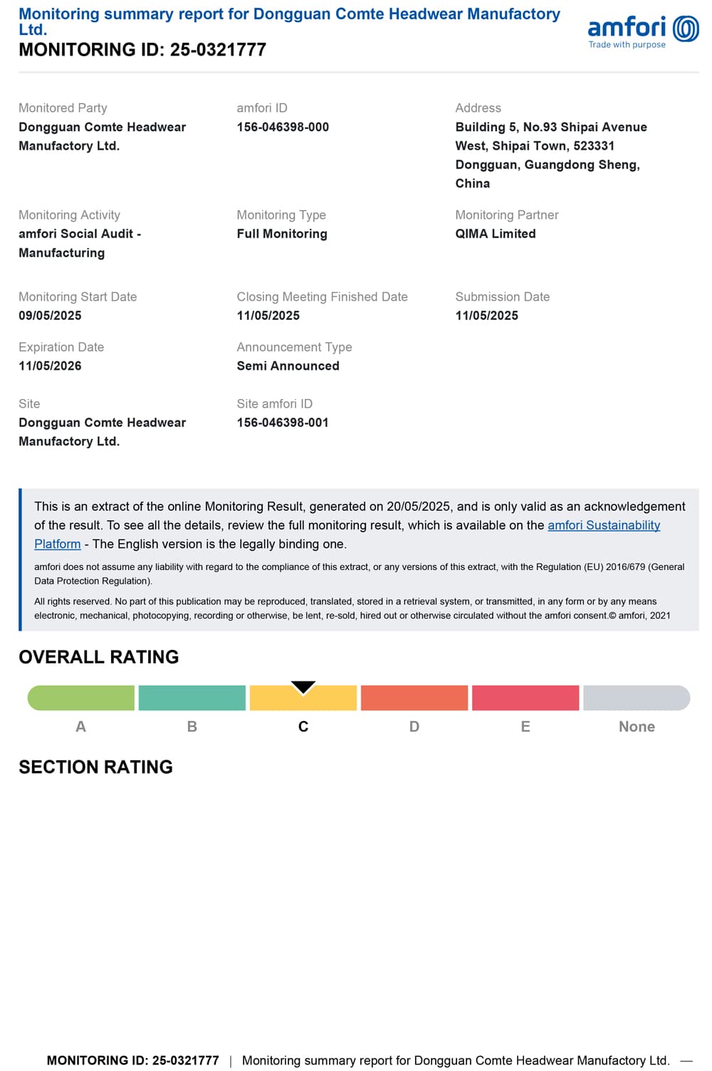 BSCI Certificate
